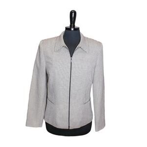 Garfield & Marks Houndstooth Print Jacket Blazer Zip Front Size 6